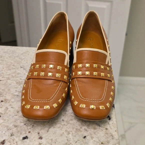Tory Burch Brown Studded Loafers - Picture 4 of 6